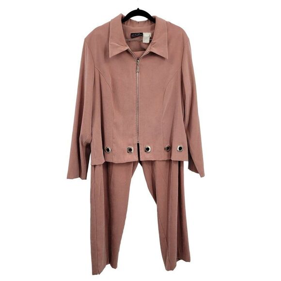 Vintage Pant Set 2pc 18 Pink Long Sleeve Grommet Zip Blazer High-rise Tapered - Picture 3 of 17